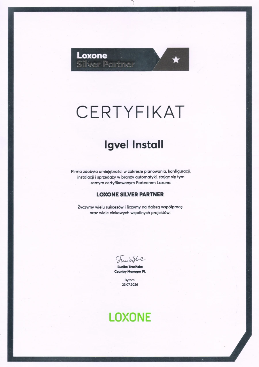 Certyfikat Loxone Silver Partner
